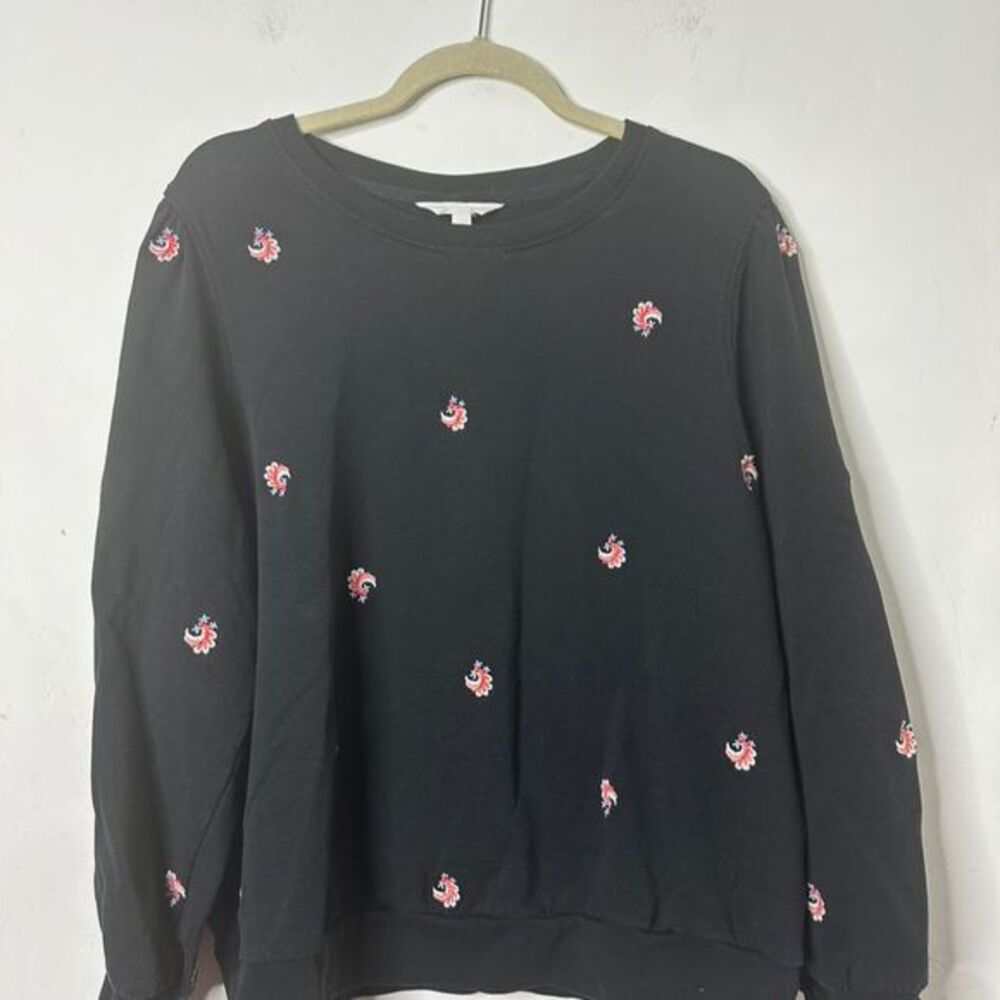 Per Una Women's Size 20 Black Floral Embroidered Crew Neck Pullover Sweater